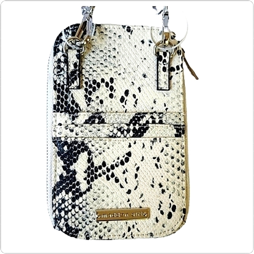 Madden Girl Crossbody Bag New Card Case Wallet Cream Gray Faux Snakeskin